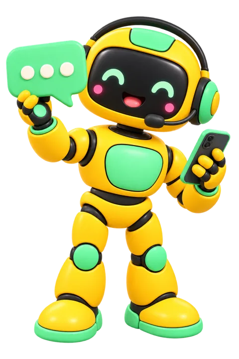 Illustration: a clay robot holding a chat bubble and a phone